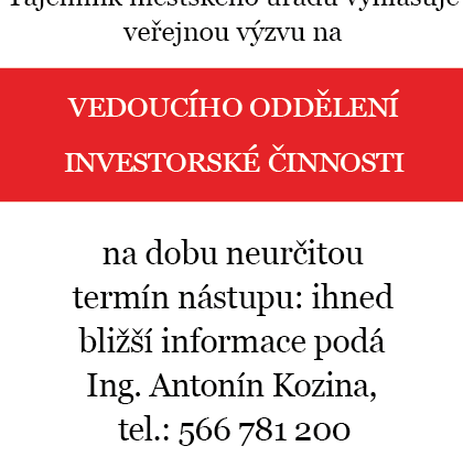 Městský úřad Velké Meziříčí hledá vedoucí/ho oddělení investorské činnosti