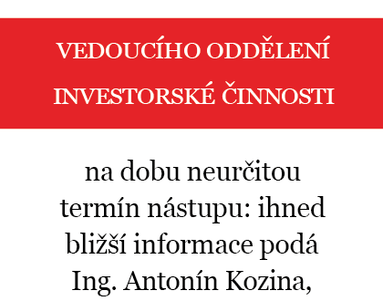 Městský úřad Velké Meziříčí hledá vedoucí/ho oddělení investorské činnosti
