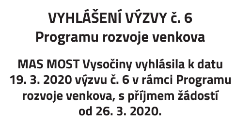 MAS MOST Vysočiny vyhlašuje 6. výzvu v rámci Programu rozvoje venkova