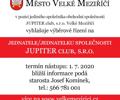 Město Velké Meziříčí vyhlašuje výběrové řízení na jednatele/jednatelku