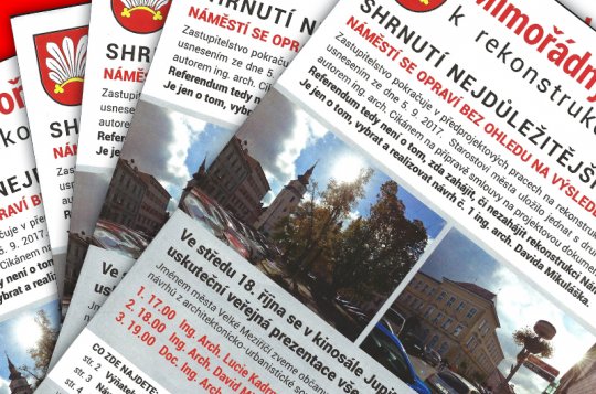 Vydání letáku k referendu není zneužitím veřejných prostředků, říká vedení města