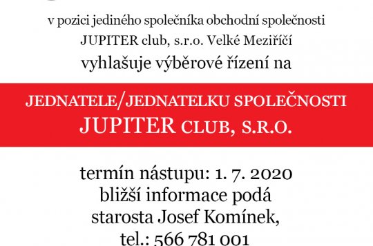 Město Velké Meziříčí vyhlašuje výběrové řízení na jednatele/jednatelku