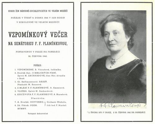 thumb Vzpomínkový večer na F.F. Plamínkovou 9.4.1946